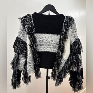 635. Fringe Knit Sweater - Black and White
